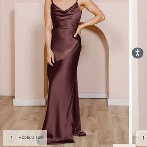 Mahogany colored satin dress from Revelry